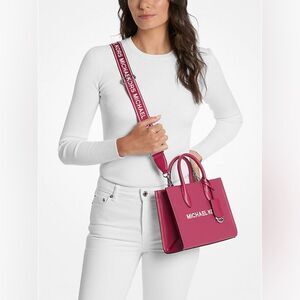 New! Michael Kors Mirella Small Pebbled Leather Convertib Bag Dark Raspberry NWT